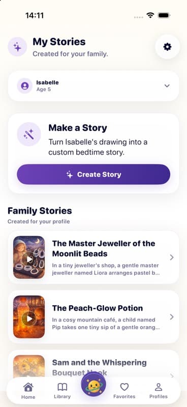 Production StoryWeaver iOS My Stories screen with create story entry point