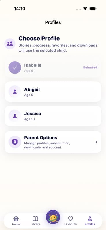 Production StoryWeaver profile chooser screen